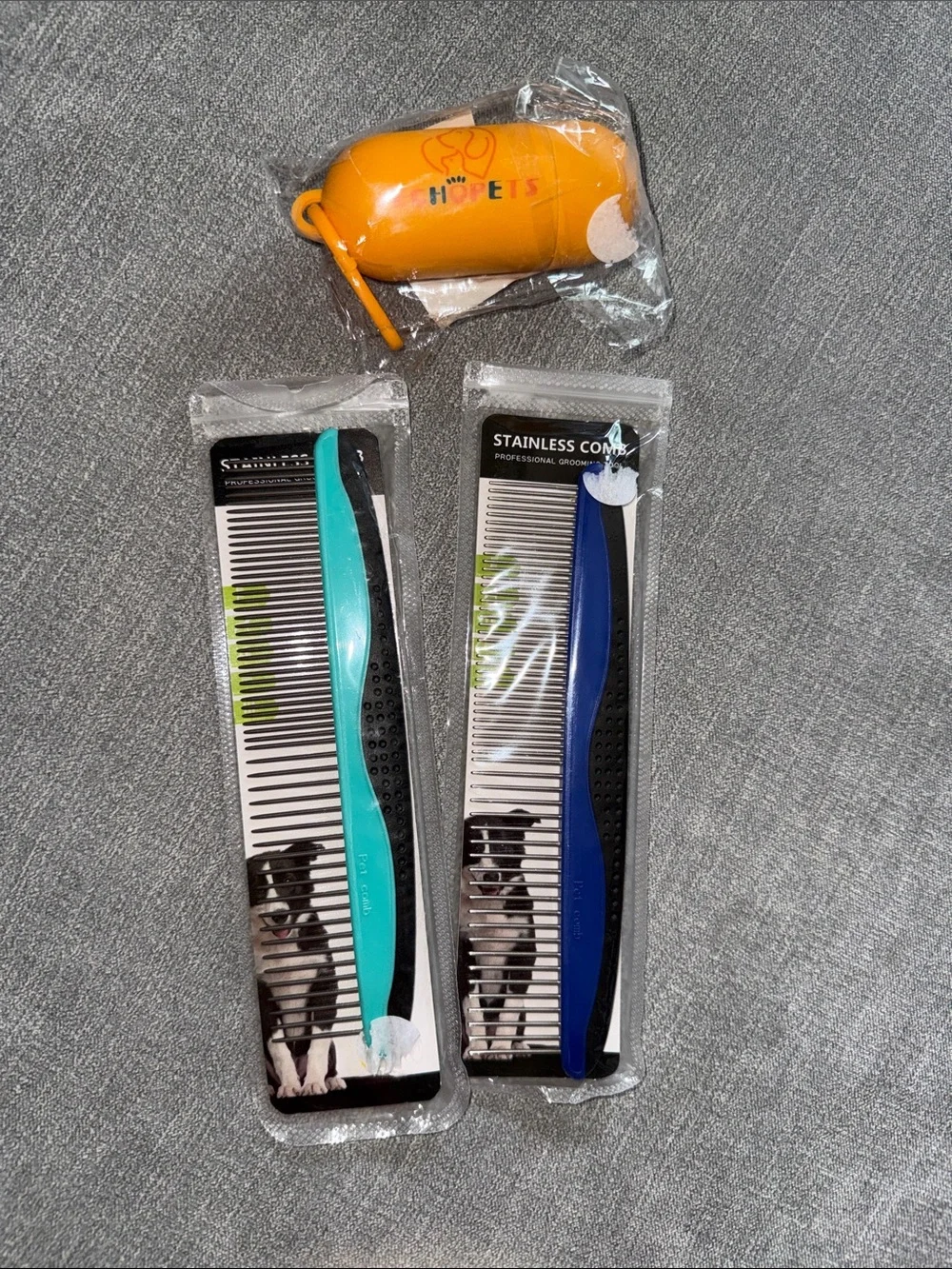 Dog Accessories - 2 Professional  Grooming Combs and Poop Bag Dispenser